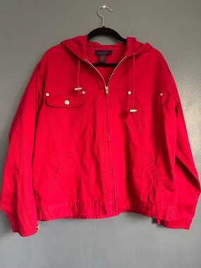 Denim & Co Bright Red Hooded Zip Jacket